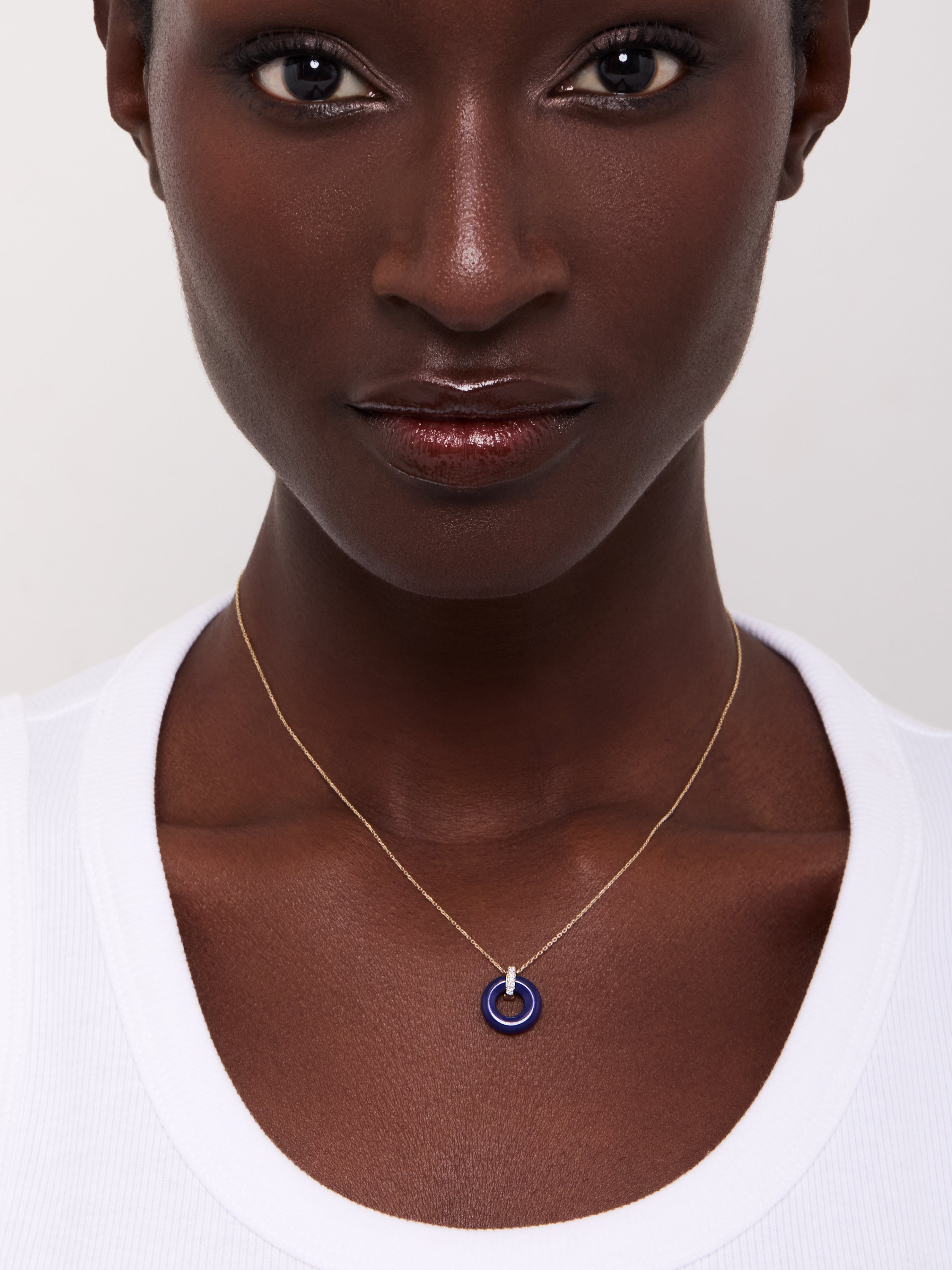 14kt Lapis Donut and Diamond Door Knocker Necklace