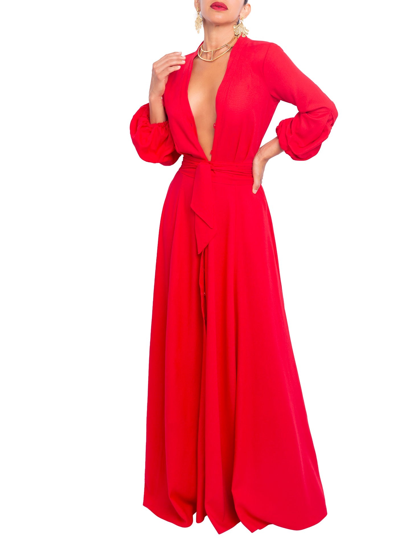 "Skipper - Red" Maxi Button-Down Dress