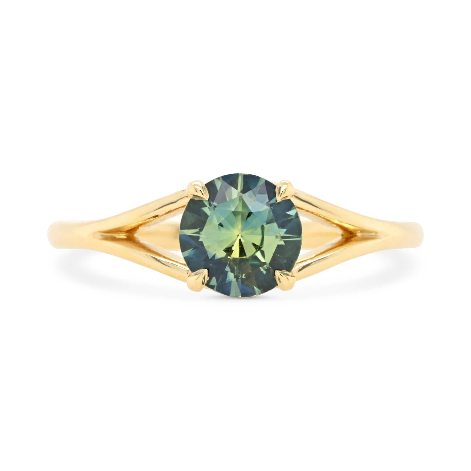 1.01ct Stella Round Teal Blue Sapphire & Diamond Enagement Ring