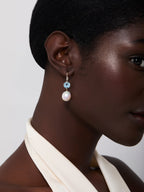14kt Brilliant Blue Topaz and Baroque Pearl Drop Earrings