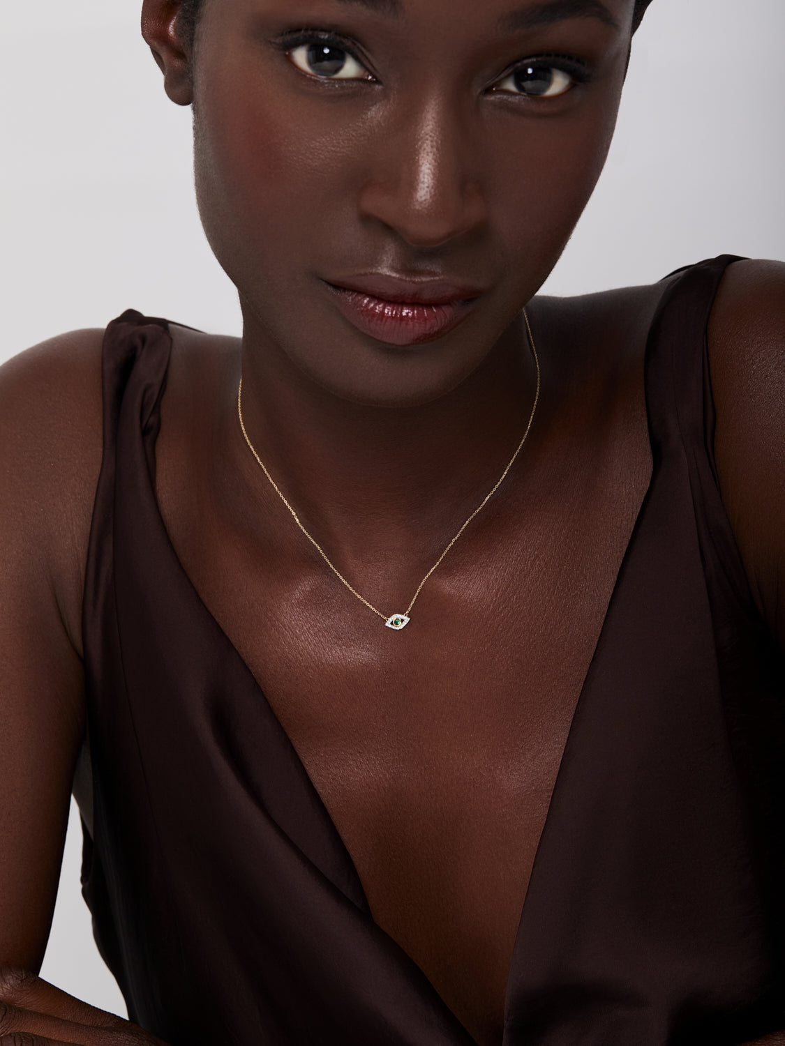 14kt Emerald Evil Eye Necklace