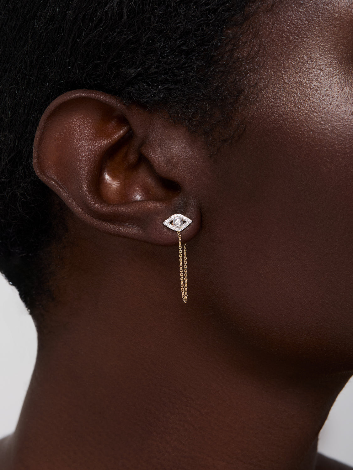 14kt Diamond Evil Eye Studs with Chain Drop