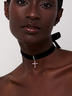 14kt Pink Sapphire and Diamond Cross Black Velvet Choker