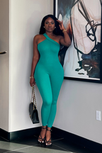 RIBBED ONE SHOULDER GREEN | BODYSUIT
