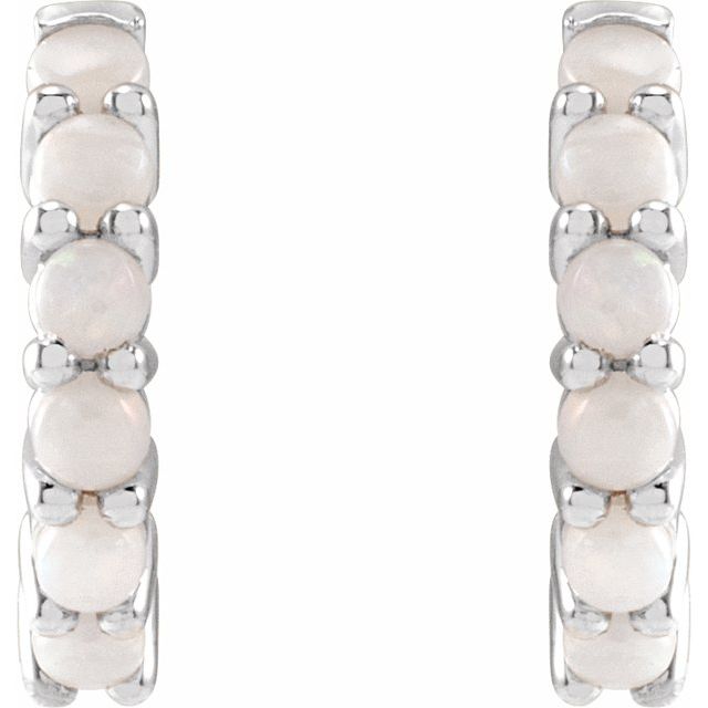 14K Natural White Opal 12.2 mm Huggie Hoop Earrings