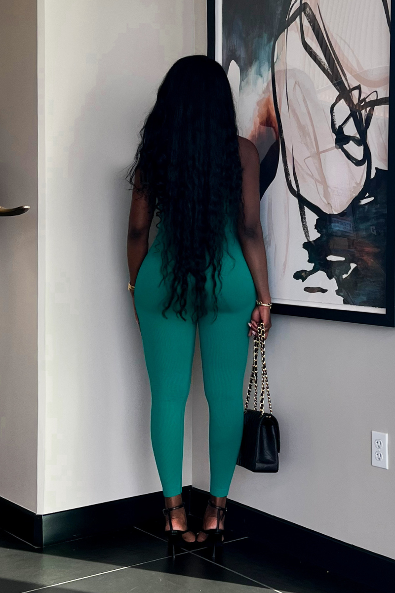 RIBBED ONE SHOULDER GREEN | BODYSUIT