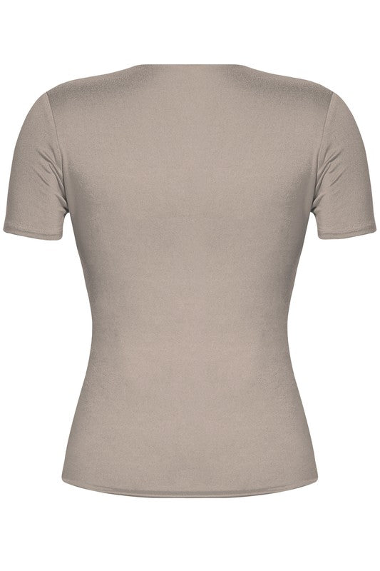 Stone Short Sleeve V-Neck Solid Top