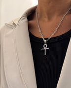 CZ ANKH NECKLACE - SILVER