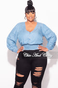 Final Sale Plus Size Frill Blouse in Denim