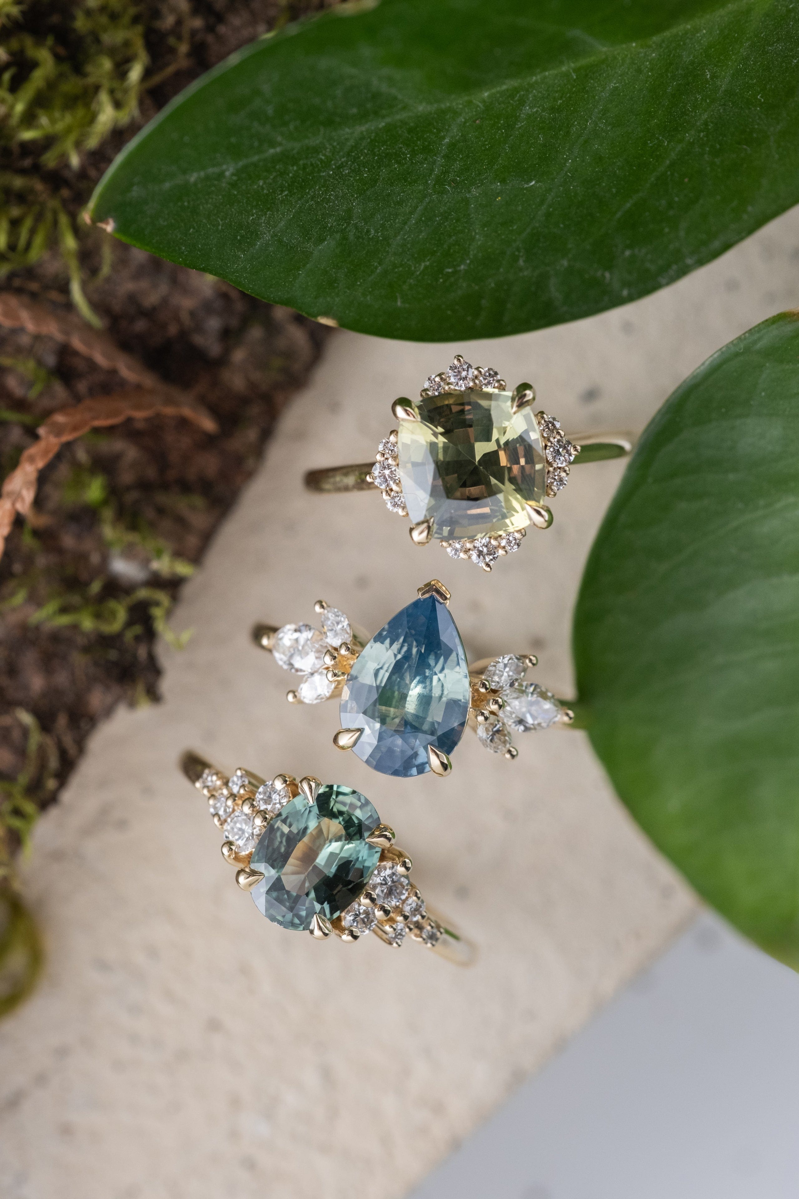 2.59ct Bella Pear Opalescent Blue Sapphire & Marquise Diamond Engagement Ring