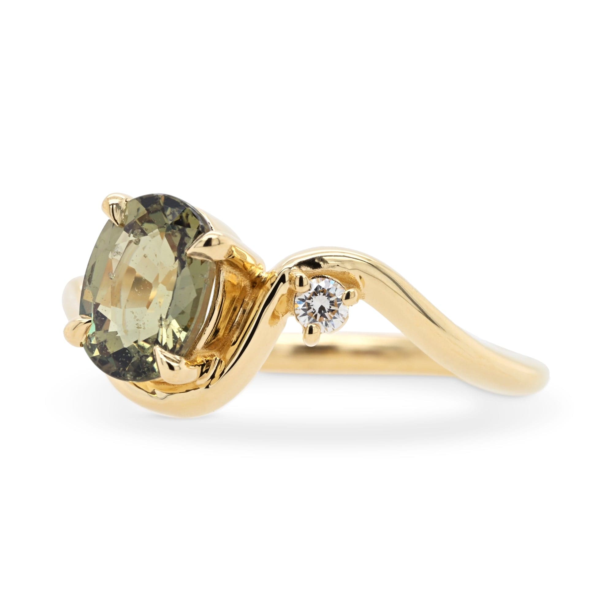 1.39ct Venus Oval Olive Color-Shift Sapphire & Diamond Engagement Ring