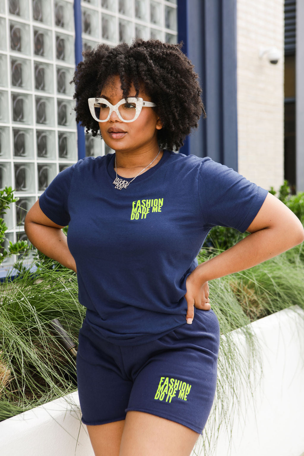 Fashion Made Me Do It Unisex Tee NAVY/NEON