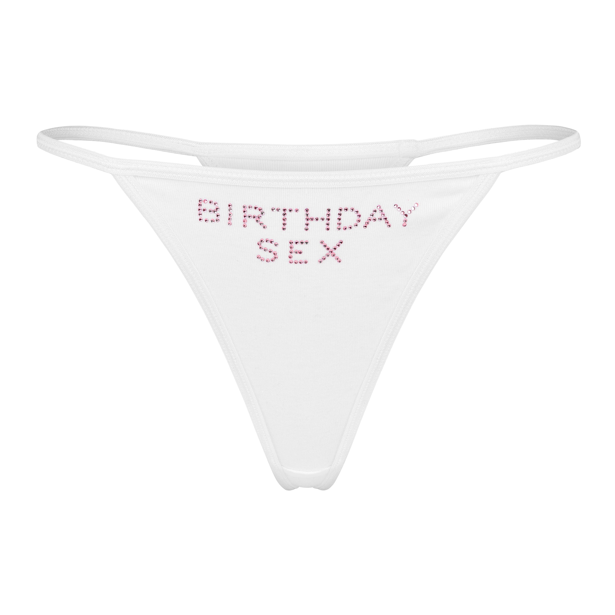 "BIRTHDAY SEX" String Thong | White