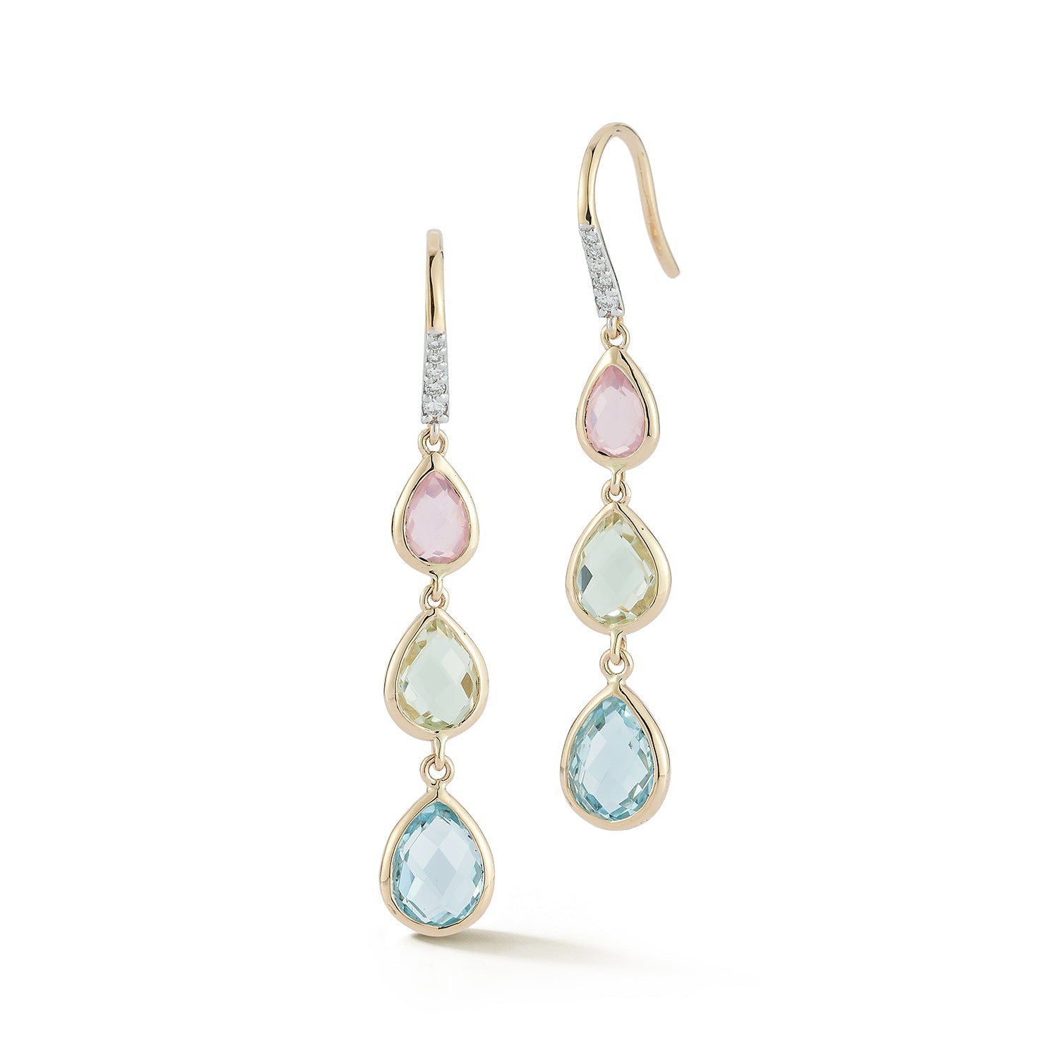 14kt Bezeled Tiered Gemstone Earrings