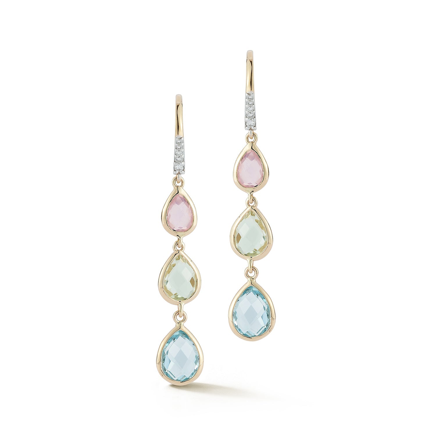 14kt Bezeled Tiered Gemstone Earrings