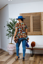 EBUN AFRICAN PRINT ASYMMETRIC PEPLUM TOP
