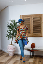 EBUN AFRICAN PRINT ASYMMETRIC PEPLUM TOP
