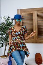 EBUN AFRICAN PRINT ASYMMETRIC PEPLUM TOP