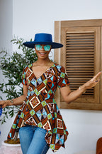 EBUN AFRICAN PRINT ASYMMETRIC PEPLUM TOP