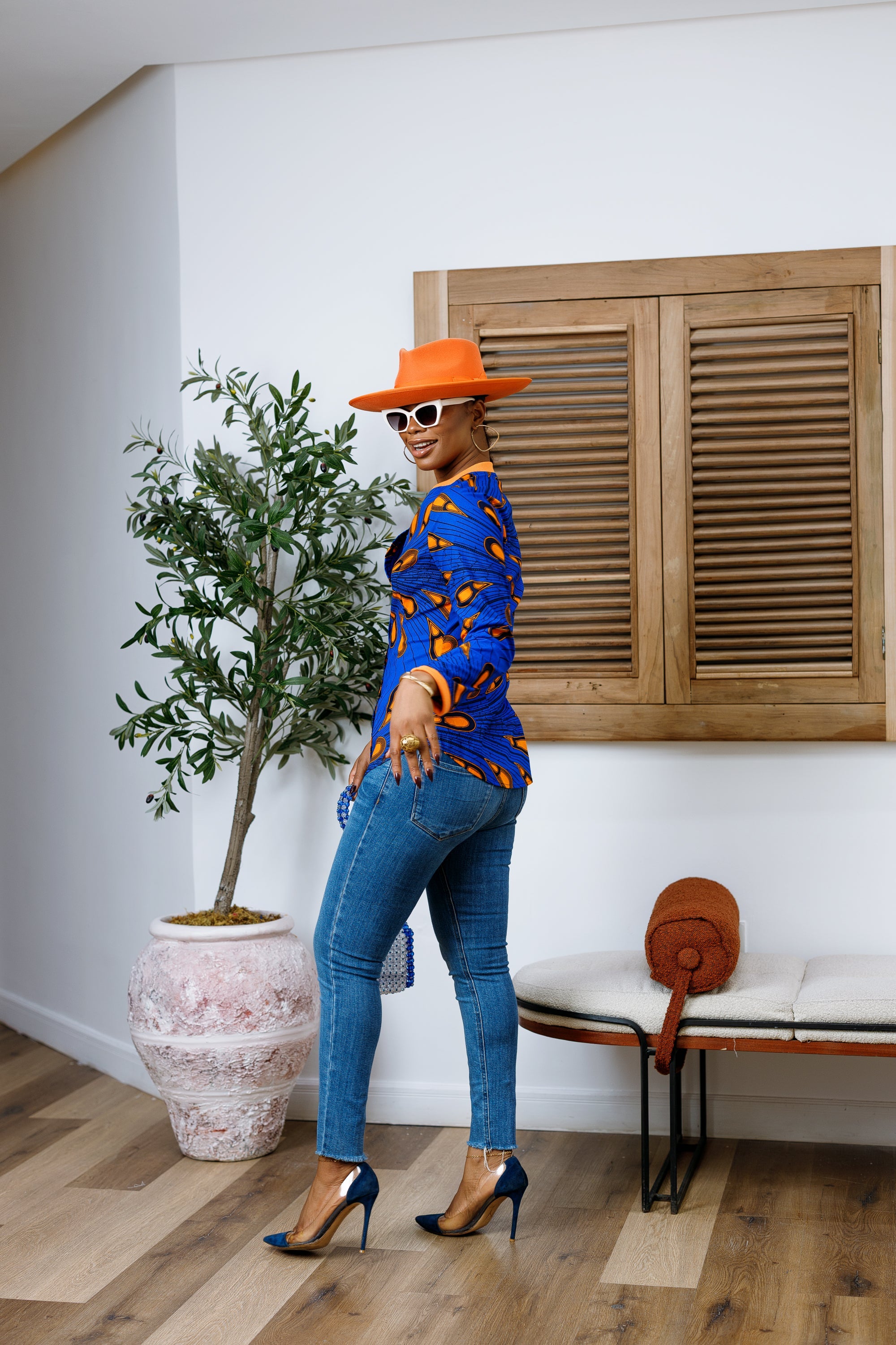 DAMINI AFRICAN PRINT POLO SHIRT [BLUE]