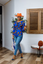 DAMINI AFRICAN PRINT POLO SHIRT [BLUE]