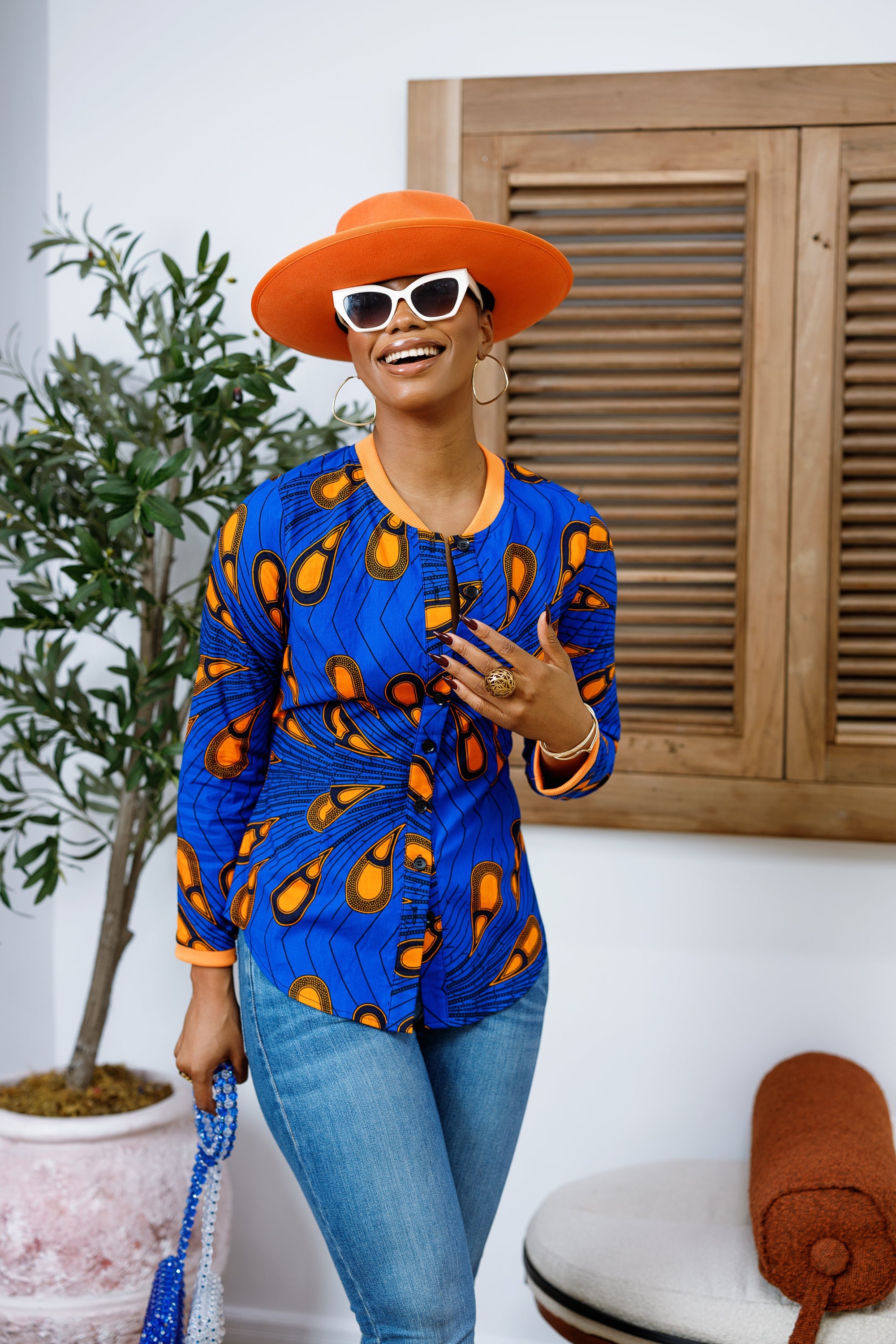 DAMINI AFRICAN PRINT POLO SHIRT [BLUE]