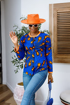 DAMINI AFRICAN PRINT POLO SHIRT [BLUE]