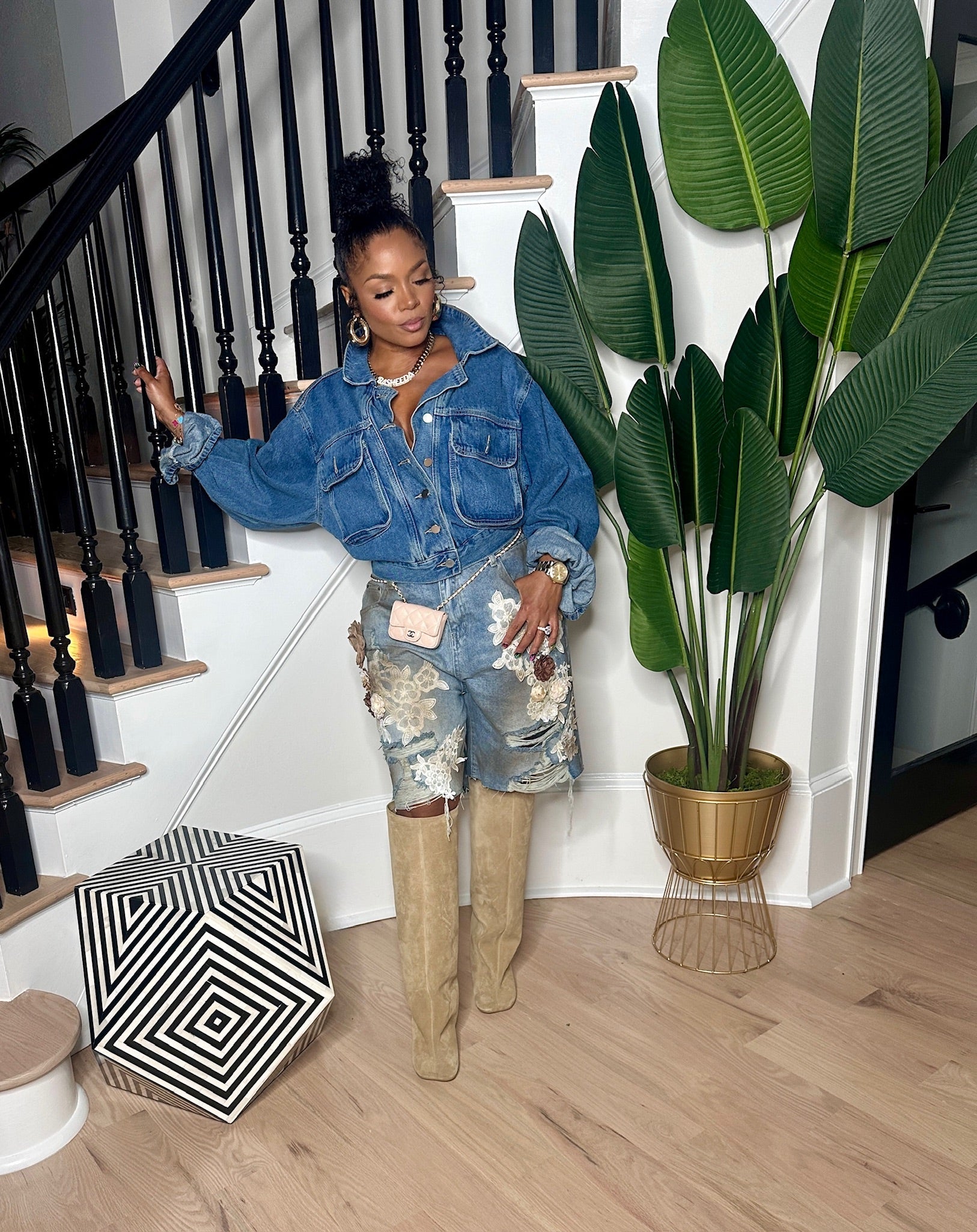 Distressed Flower & Dirt Bermuda Shorts