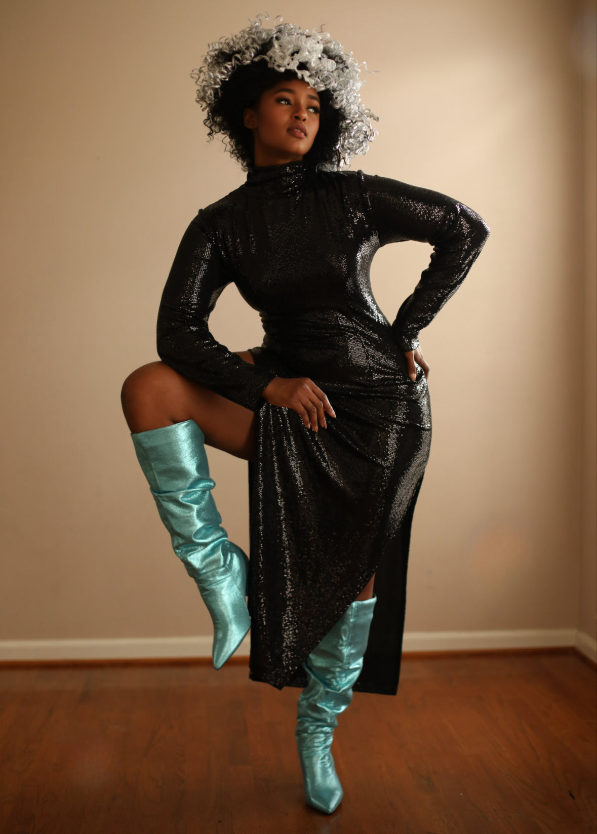 Plus Size Sequin T Neck Tunic-Jibri