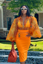 Orange bloom Pencil Skirt