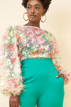 (Sample) Sheer Fringe Embellished Blouse