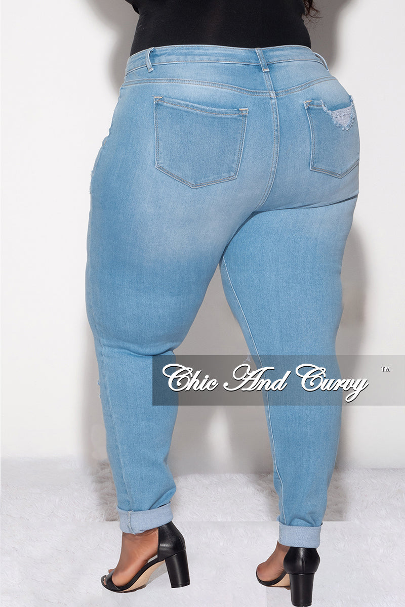Final Sale Plus Size Distressed Jeans in Light Denim