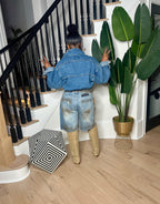 Distressed Flower & Dirt Bermuda Shorts