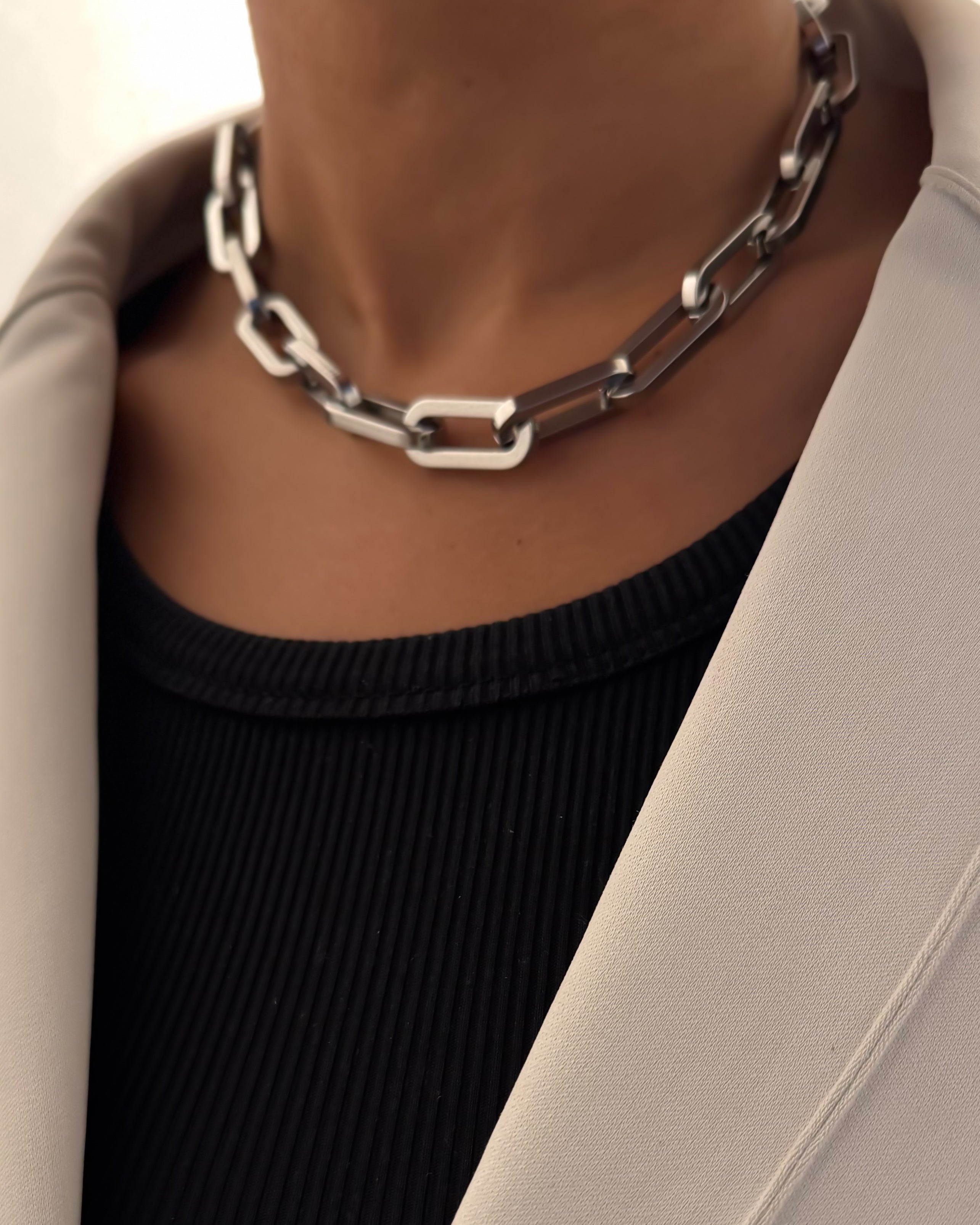 CHUNKY OVAL - 16” SILVER