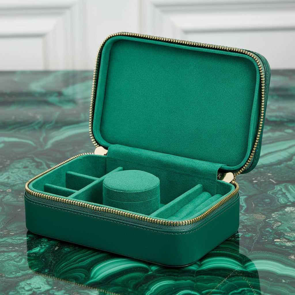 Sophia Jewelry Zip Case, Forest Green