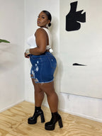 I'M SO TORN | Dark Wash Jean Shorts