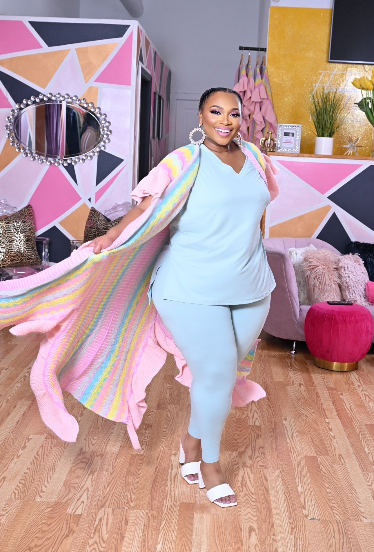 Spring Forward Side Ruffle Pink Cardigan