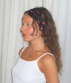 Ziza skinny scarf in black with petal print crinkle chiffon