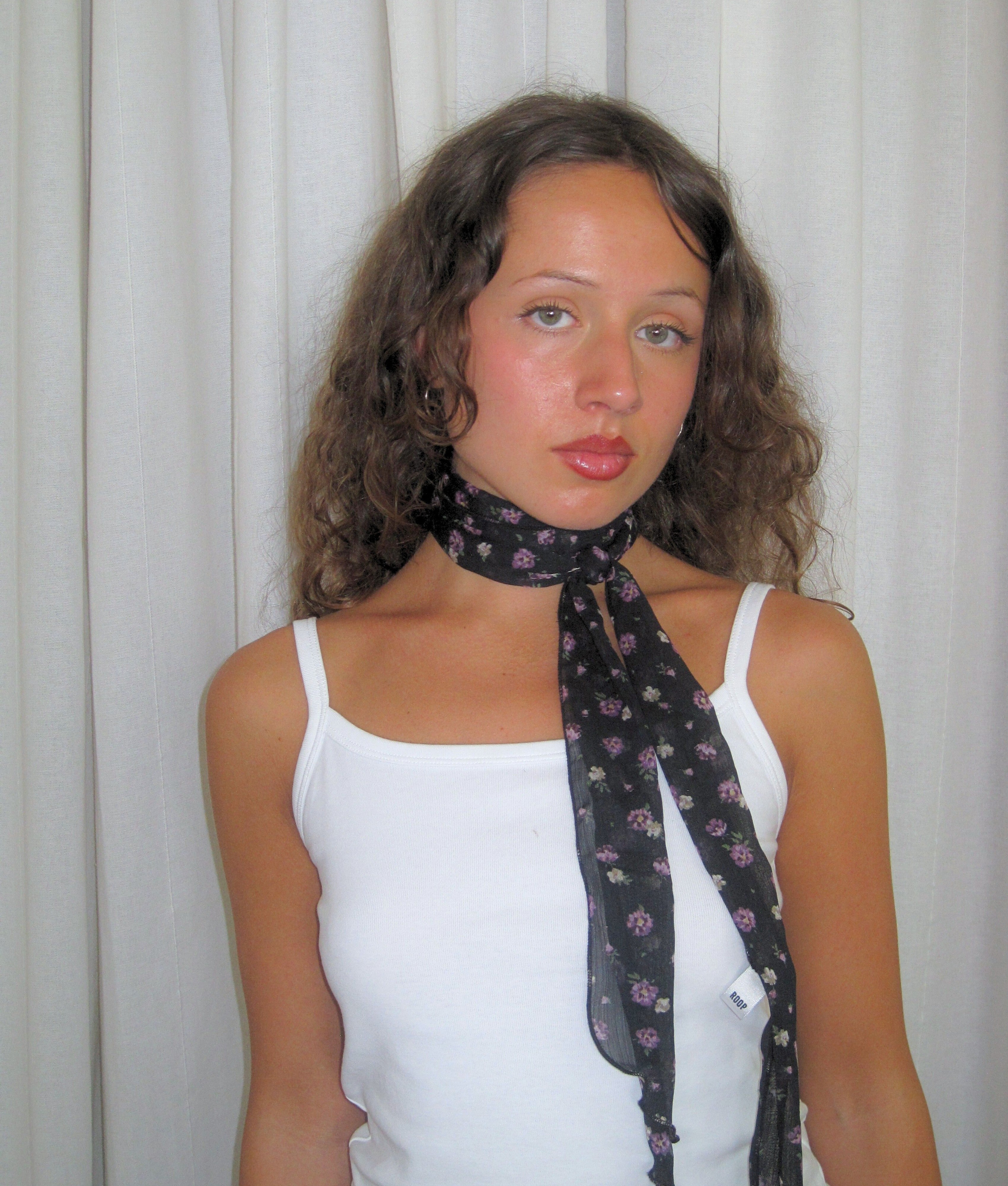 Tallulah skinny scarf in black and purple floral