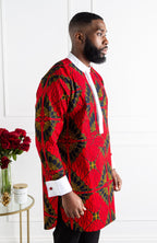 African Print Etibo Style Shirt | Long Sleeved Men's Ankara Shirt - CHARLES