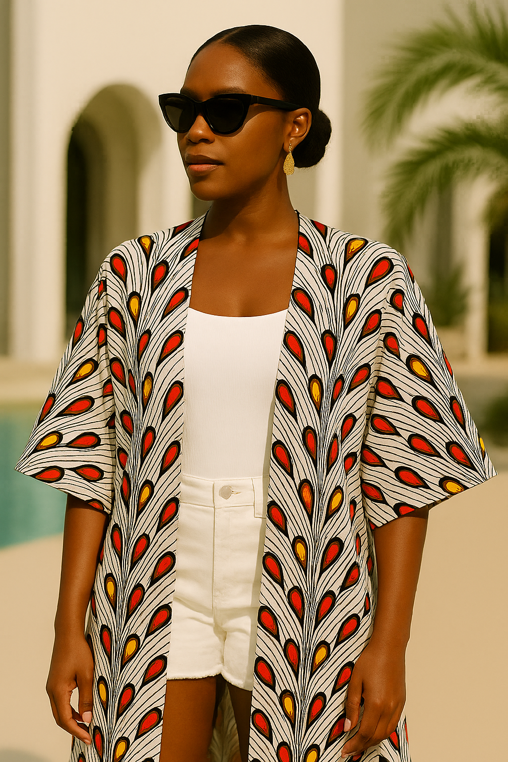 Ankara Print Chiffon Kimono Cover-Up | White Sheer Beachwear – UYO