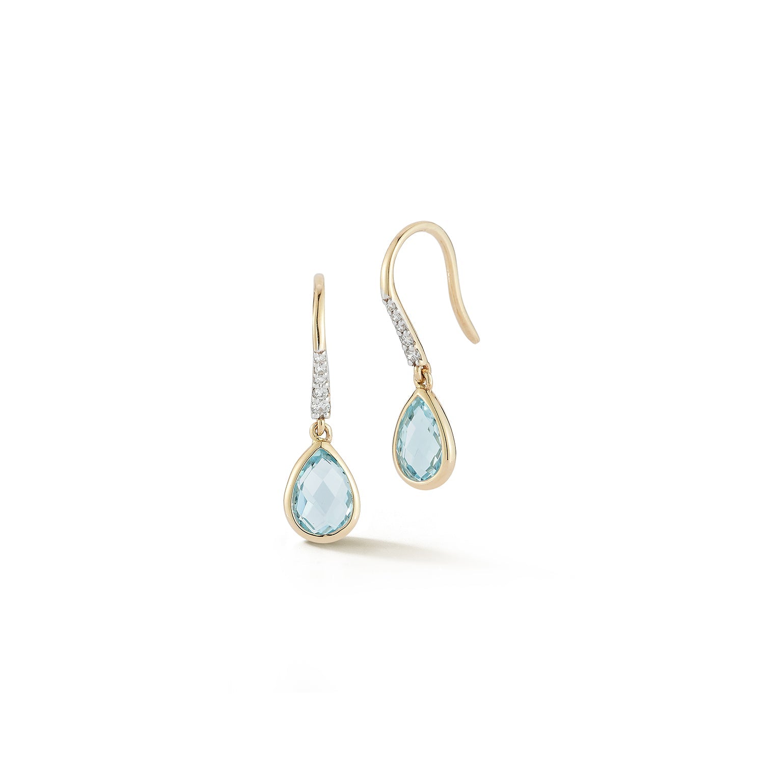 14kt Bezeled Blue Topaz Drop Earrings