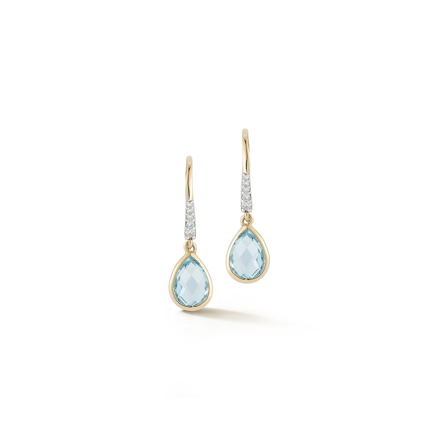 14kt Bezeled Blue Topaz Drop Earrings