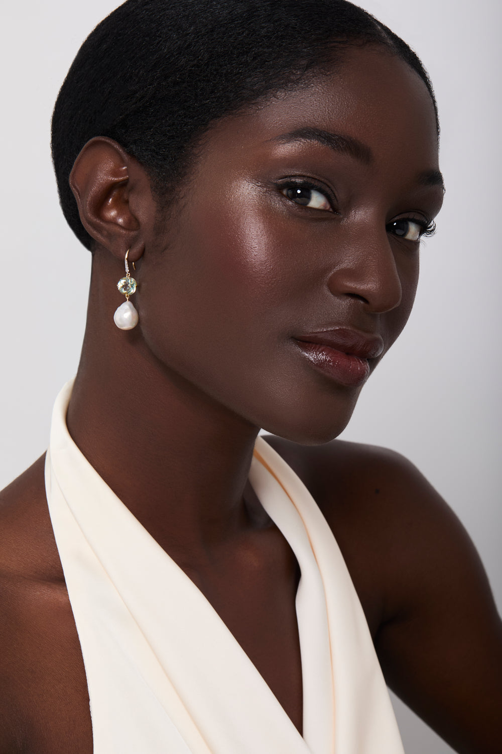 14kt Brilliant Green Amethyst and Baroque Pearl Drop Earrings