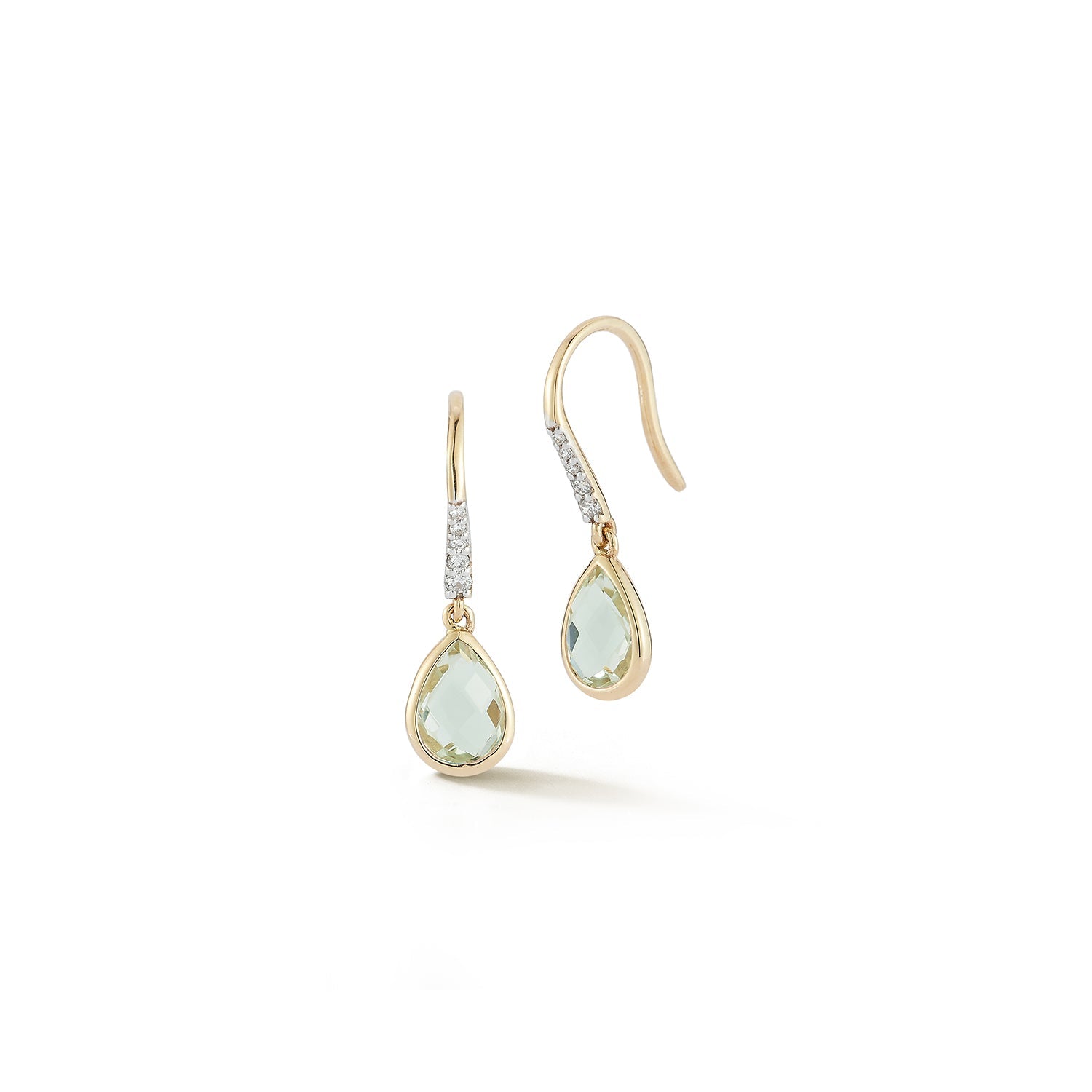 14kt Bezeled Green Amethyst Drop Earrings