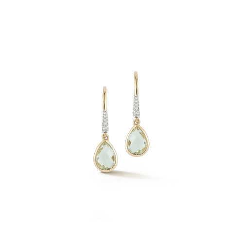 14kt Bezeled Green Amethyst Drop Earrings