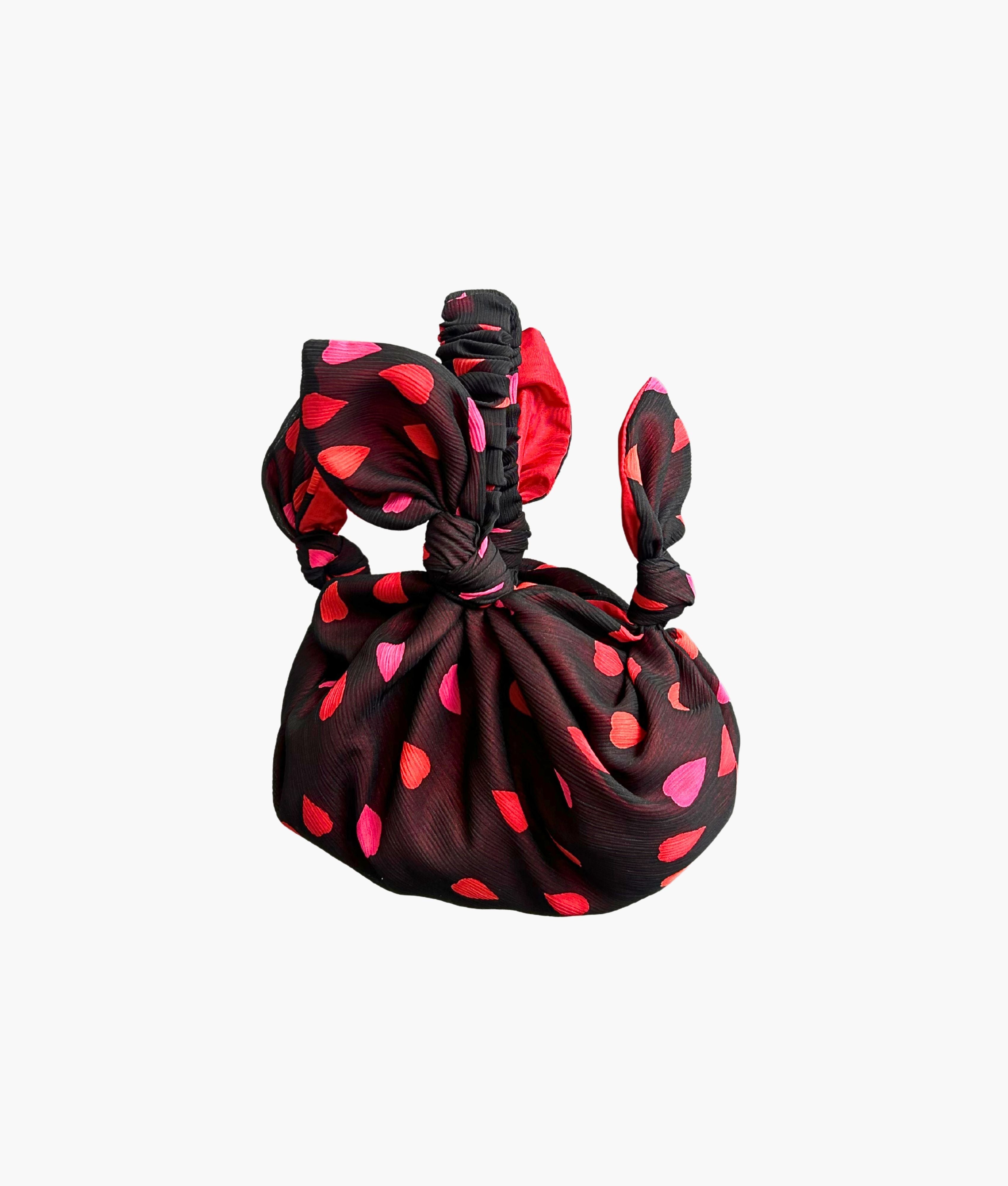 Baby furoshiki bag in black with petal print - red lining