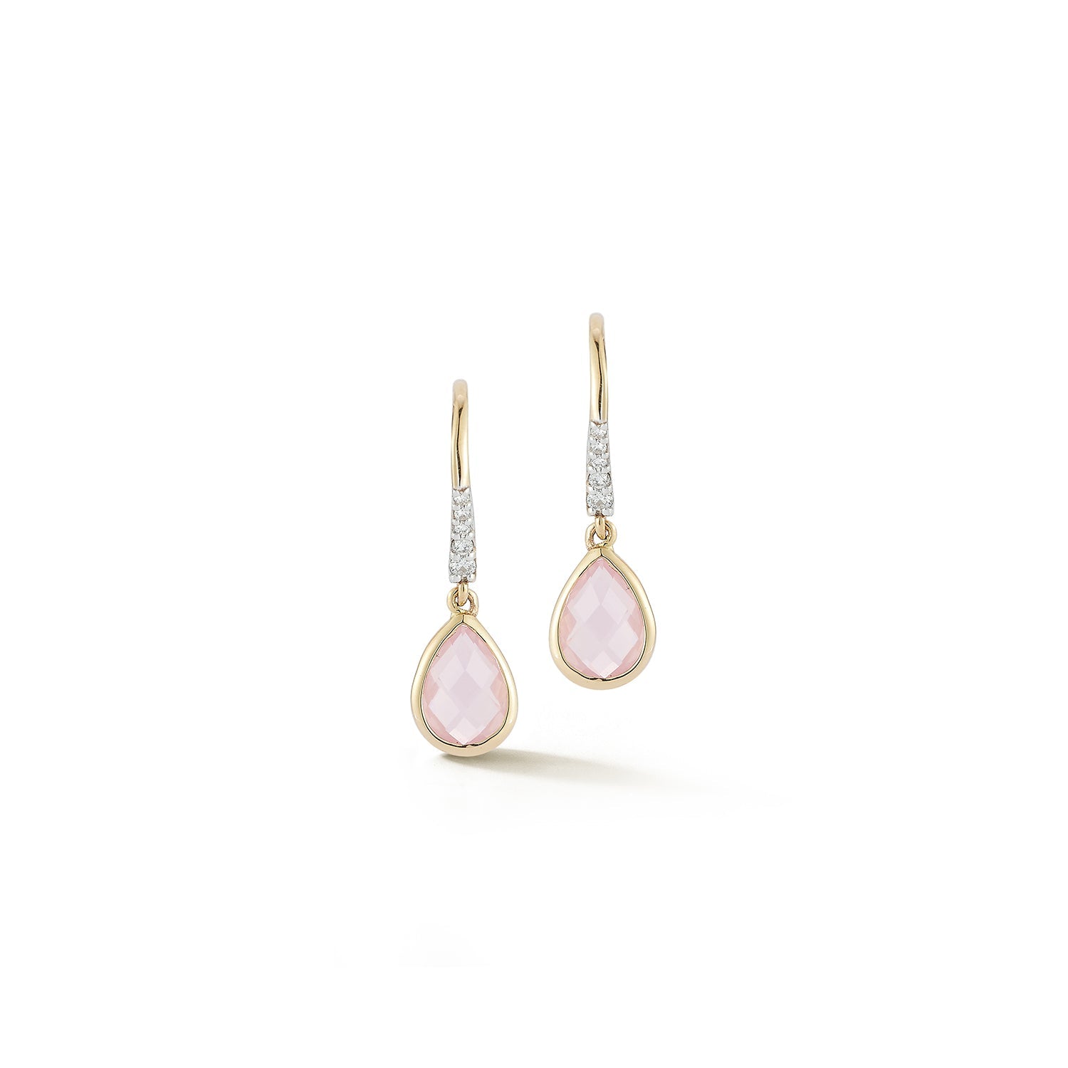 14kt Bezeled Pink Topaz Drop Earrings