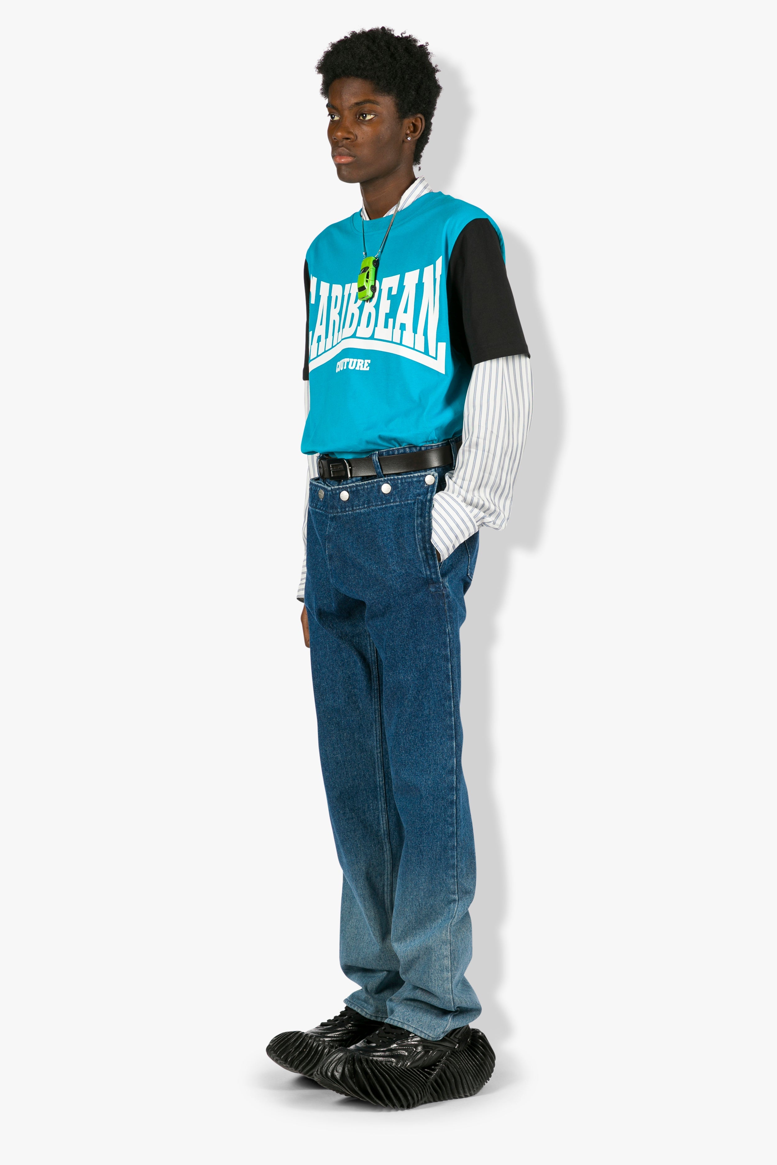 Button Down Front Denim Trousers