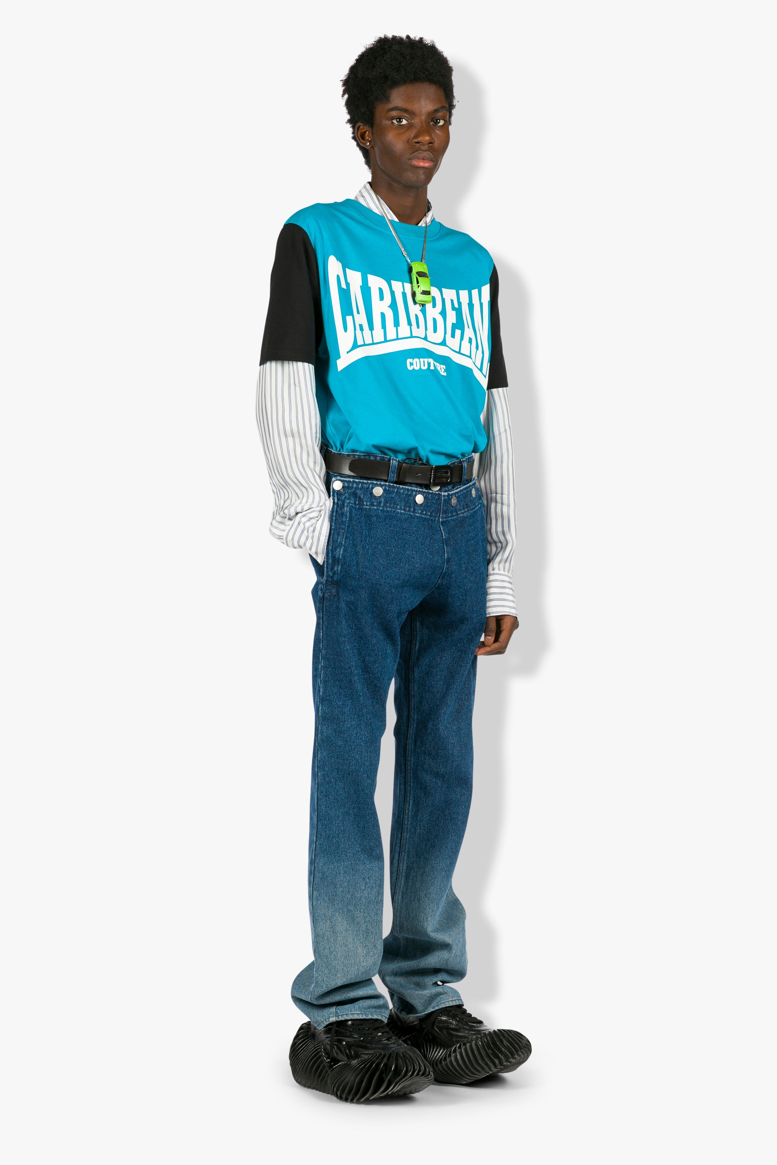 Button Down Front Denim Trousers